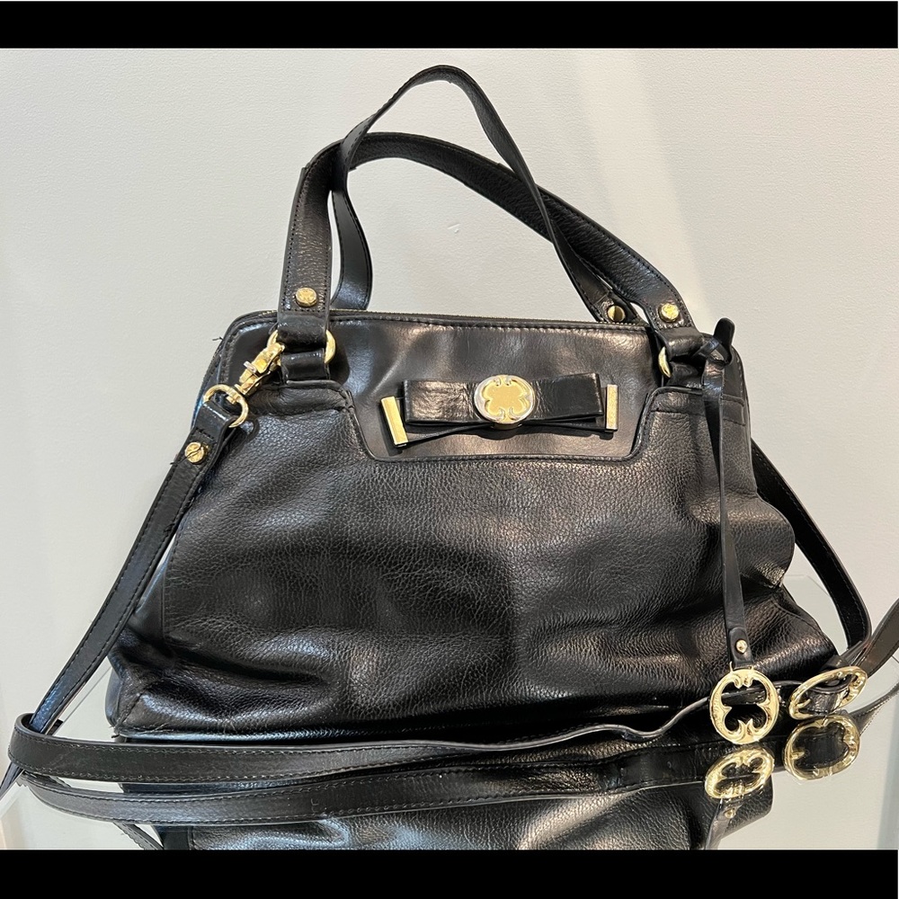 Large Emma Fox Black Leather Satchel With Crossbody Strap